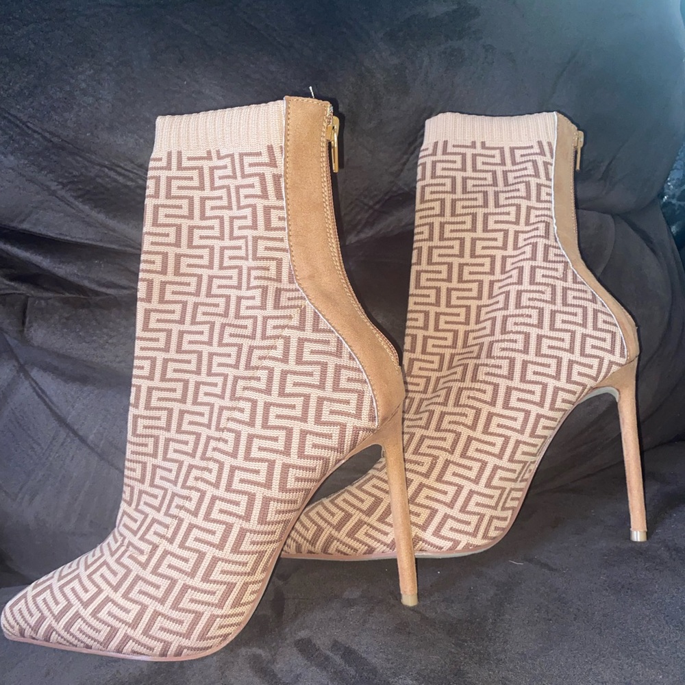 Brown Designed Booties/Heels